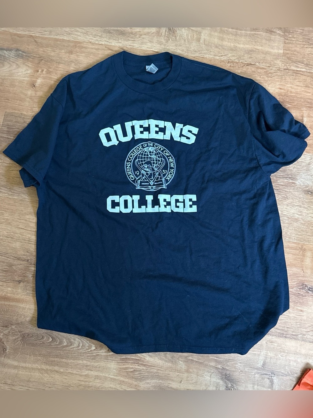 Gildan Navy Tee with Cream Queens College Seal